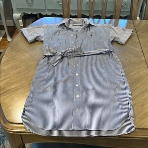 Striped Button-Up Shirt Dress with Belt